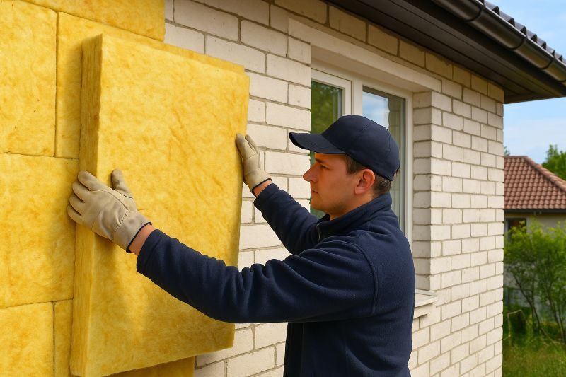 isoleren van de buitenmuur van een bestaande woning met glaswol voor betere energie-efficiëntie en duurzaam verwarmen zonder gas