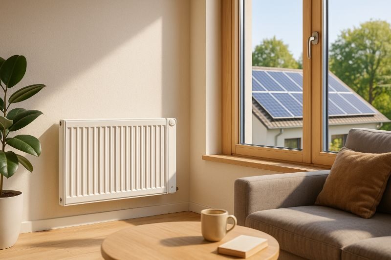 Elektrische radiator gevoed door zonnepanelen voor duurzame verwarming