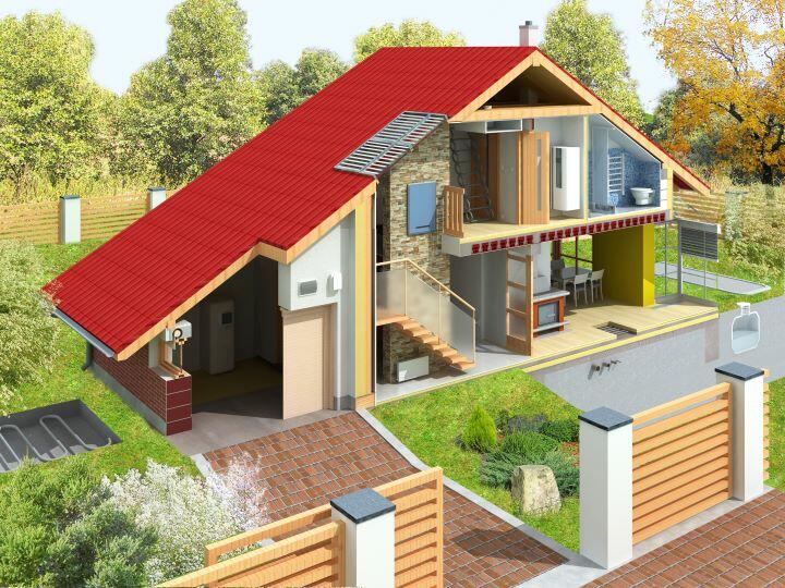 duurzaam huis met afgiftesysteen voor warmtepomp
