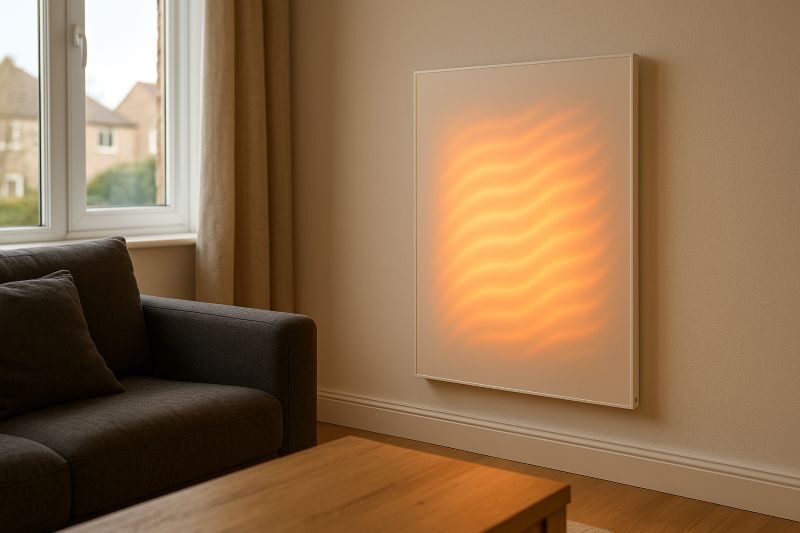 Infrarood paneel bijverwarming met stralingswarmte in een goed geïsoleerde woning