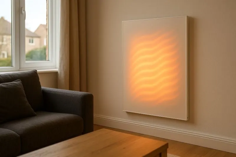 Infrarood paneel bijverwarming met stralingswarmte in een goed geïsoleerde woning