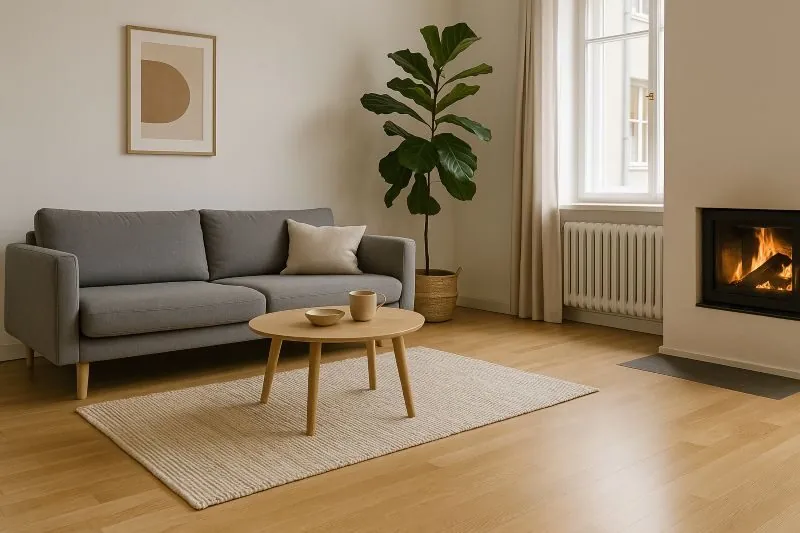 woonkamer met hoofdverwarming via radiatoren en een haard, voor comfortabele en gelijkmatige warmte in huis