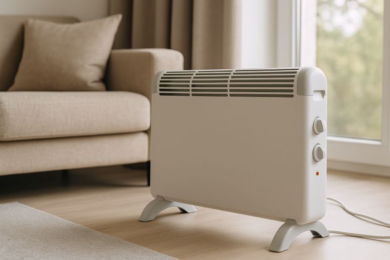 Elektrische verwarming in moderne woonkamer met energiezuinige convector