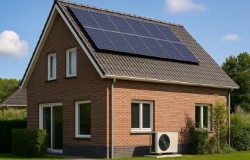 Huis met zonnepanelen en warmtepomp als energiezuinige oplossing voor gasloos verwarmen