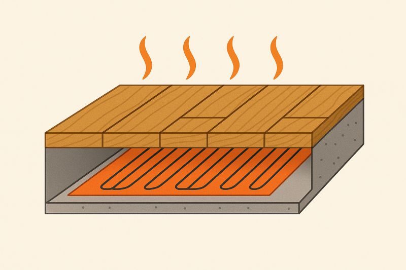 Infrarood vloerverwarming met verwarmingsmatten voor aangenaam warme vloeren en gelijkmatige warmteverdeling. Infrarood vloerverwarming met verwarmingsmatten voor aangenaam warme vloeren en gelijkmatige warmteverdeling.
