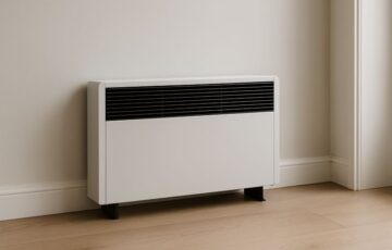 Moderne ventilatorconvector in een strak interieur, geschikt voor verwarmen en koelen