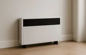 Moderne ventilatorconvector in een strak interieur, geschikt voor verwarmen en koelen