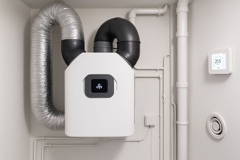 Slim ventilatiesysteem met sensoren voor energiezuinige en gezonde luchtkwaliteit in huis Slim ventilatiesysteem met sensoren voor energiezuinige en gezonde luchtkwaliteit in huis