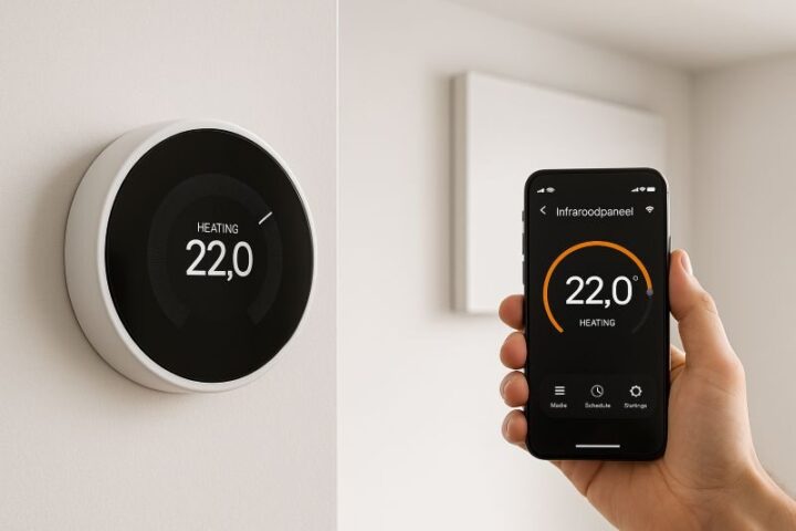 Slimme thermostatische regeling en bediening van infrarood verwarming via app. Slimme thermostatische regeling en bediening van infrarood verwarming via app.