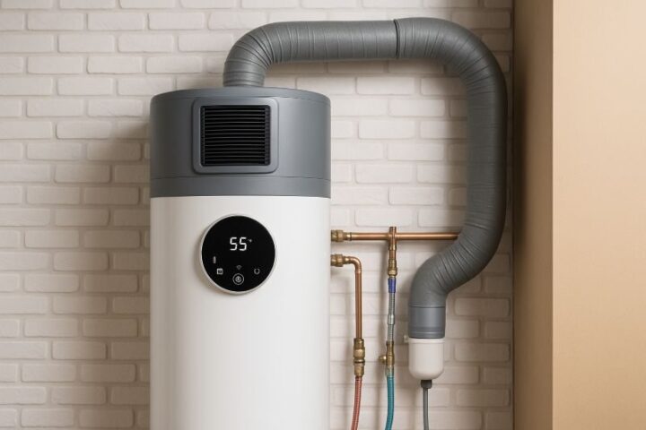 Warmtepompboiler geïnstalleerd in een moderne technische ruimte van een woning