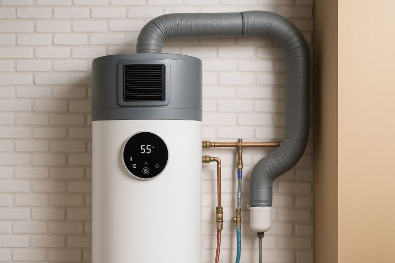 Warmtepompboiler geïnstalleerd in een moderne technische ruimte van een woning