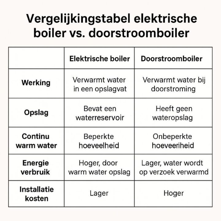 verschil elektrische boiler en doorstroomboiler