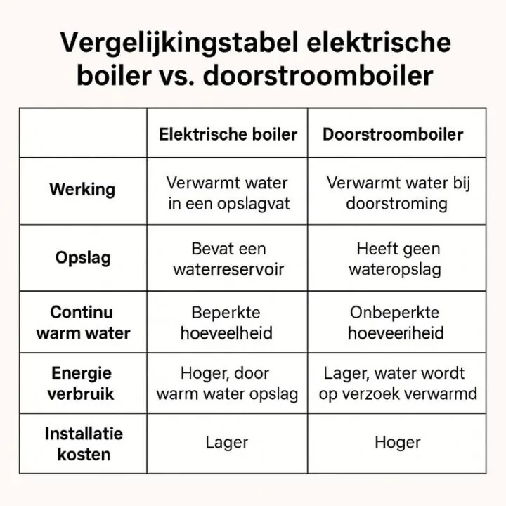 verschil elektrische boiler en doorstroomboiler