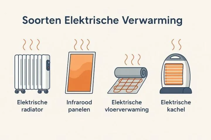 vier soorten elektrische verwarming radiator of infraroodpanelen ofvloerverwarming en elektrische kachel
