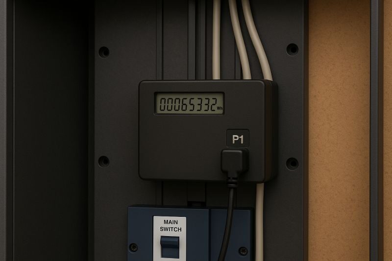 Meterkast met slimme meter en P1 aansluiting voor uitlezen van energieverbruik