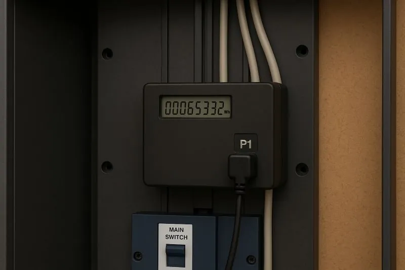 Meterkast met slimme meter en P1 aansluiting voor uitlezen van energieverbruik
