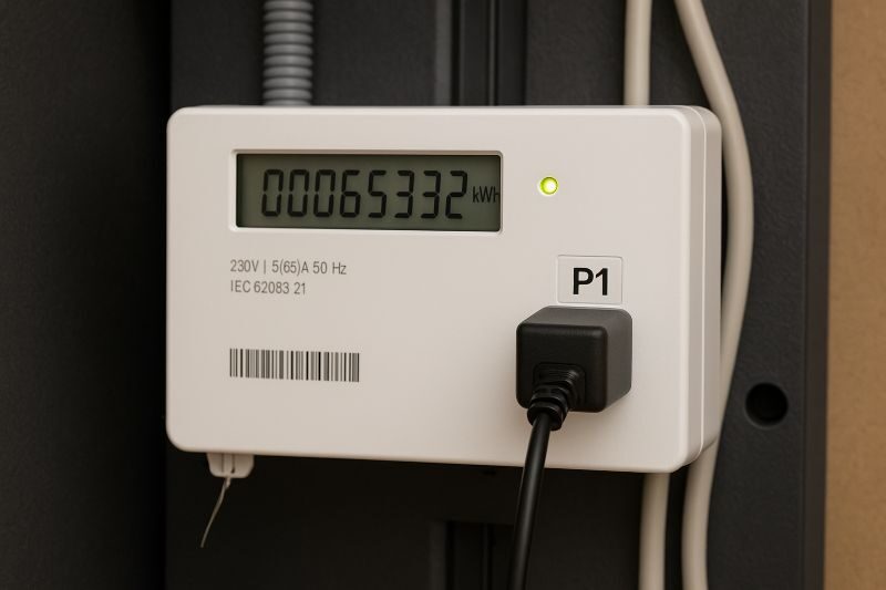 Meterkast met slimme meter en P1 aansluiting voor uitlezen van energieverbruik